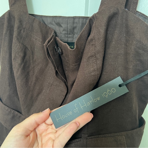 NWT House of Harlow 1960 Brown Linen Belted Shorts Romper - Picture 4 of 5